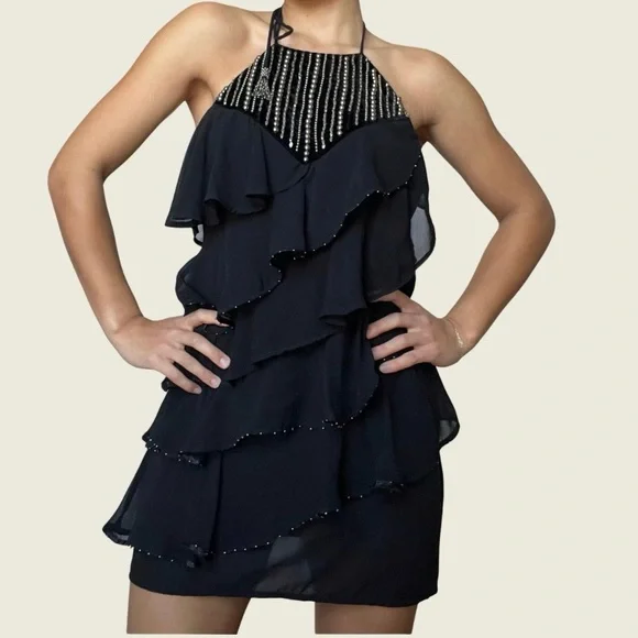 Black Zara Ruffle Mini Dress - Picture 1 of 7